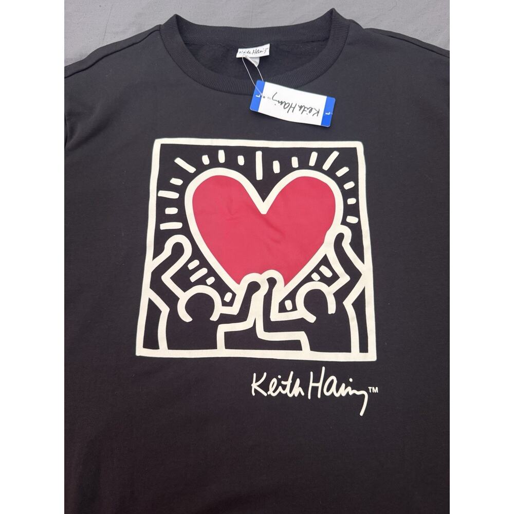 Keith Haring Sweatshirt Womens L Black Heart Graphic Crewneck Pullover